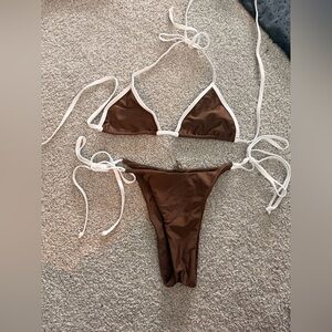 Brown and White Bikini Set